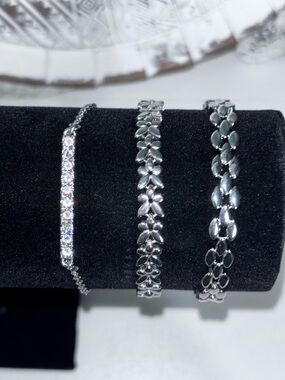 Set of 3 18k White Gold Plated Bracelets